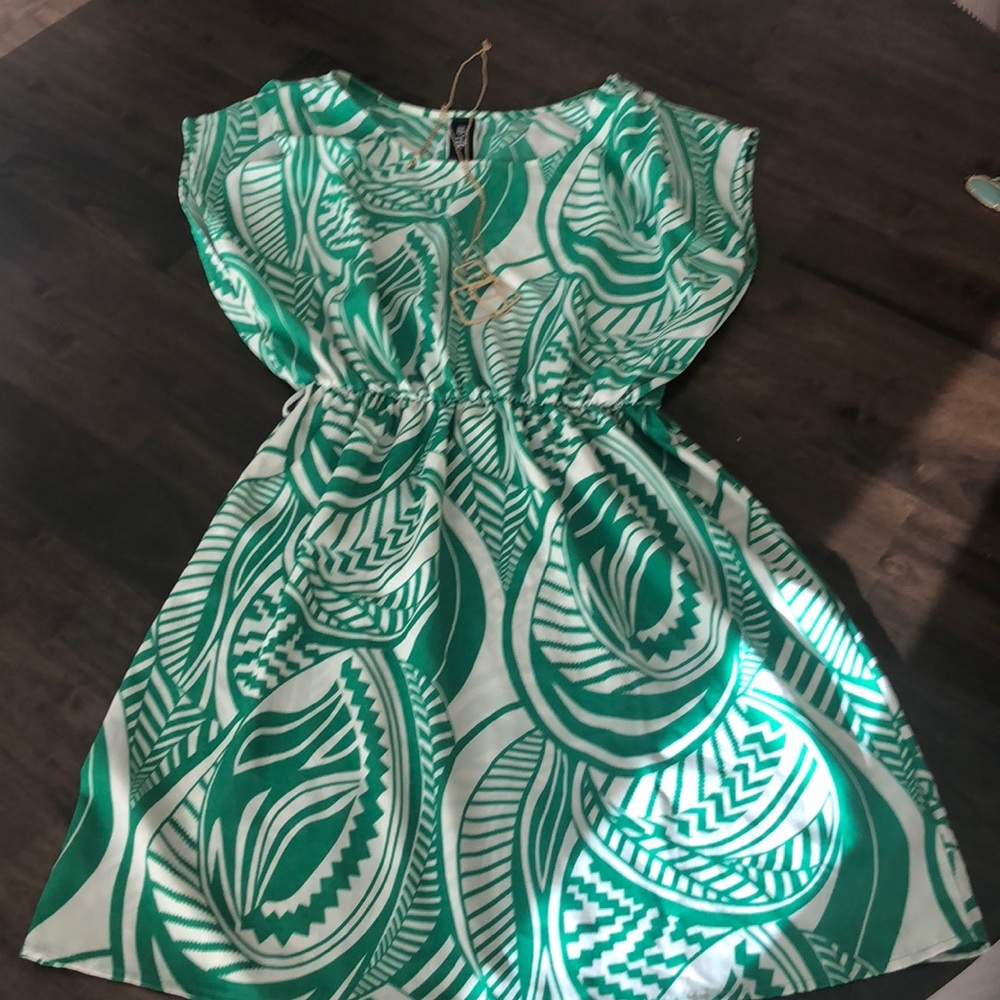 Green and white summer dress